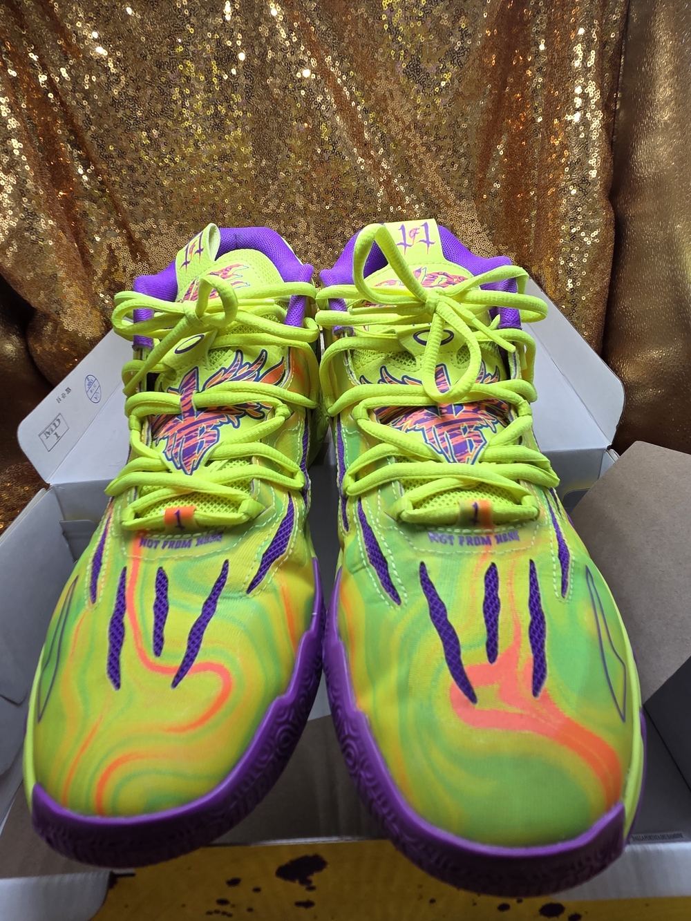 Mens Neon Yellow & Purple Athletic Sneakers - Picture 9 of 10